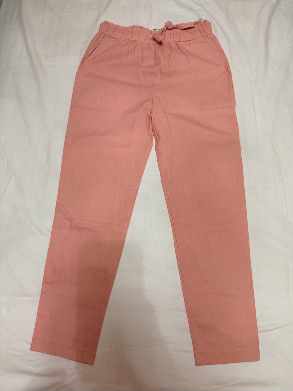 Pink Linen-Blend Casual Pants